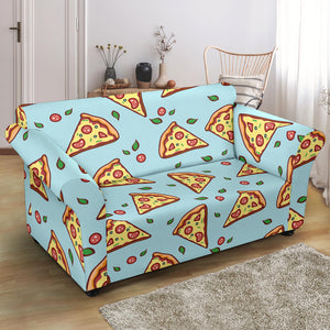 Hand Drawn Pizza Blue Background Loveseat Couch Slipcover