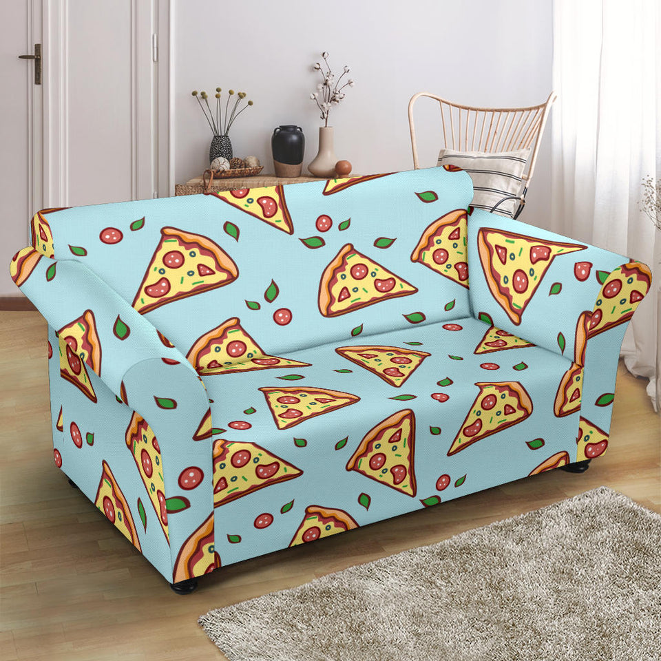 Hand Drawn Pizza Blue Background Loveseat Couch Slipcover