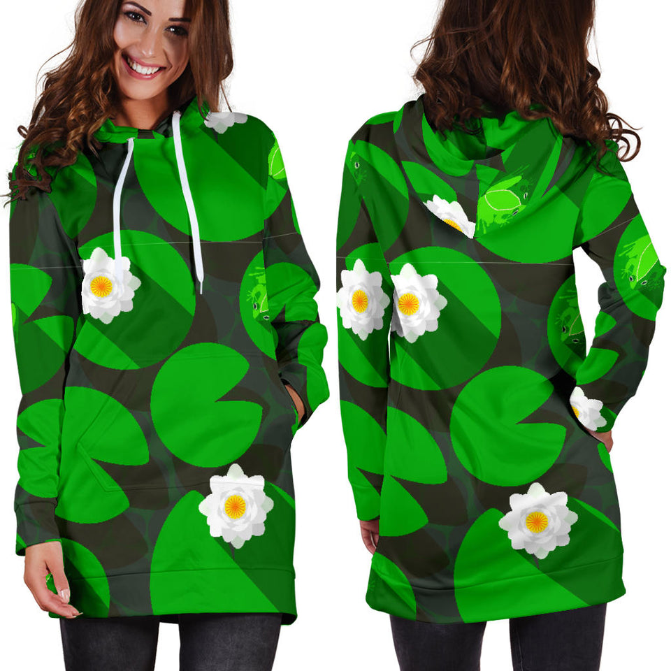 Frog Waterlily Pattern Women'S Hoodie Dress