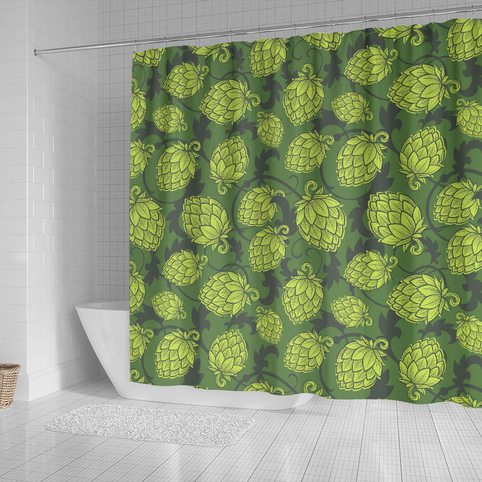 Hop Pattern Hop Cone Background Shower Curtain Fulfilled In US