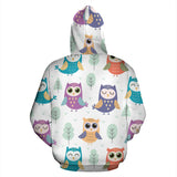 Cute Owl Pattern Zip Up Hoodie