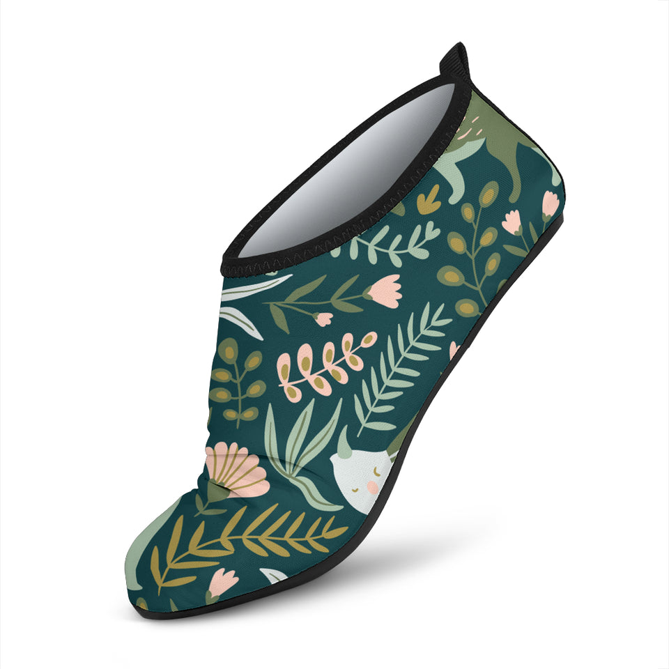 Dinosaurs Tropical Leaves Flower Pattern Aqua Shoes