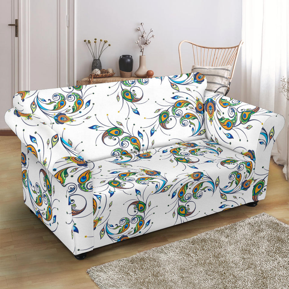 Peacock Feather Pattern Loveseat Couch Slipcover