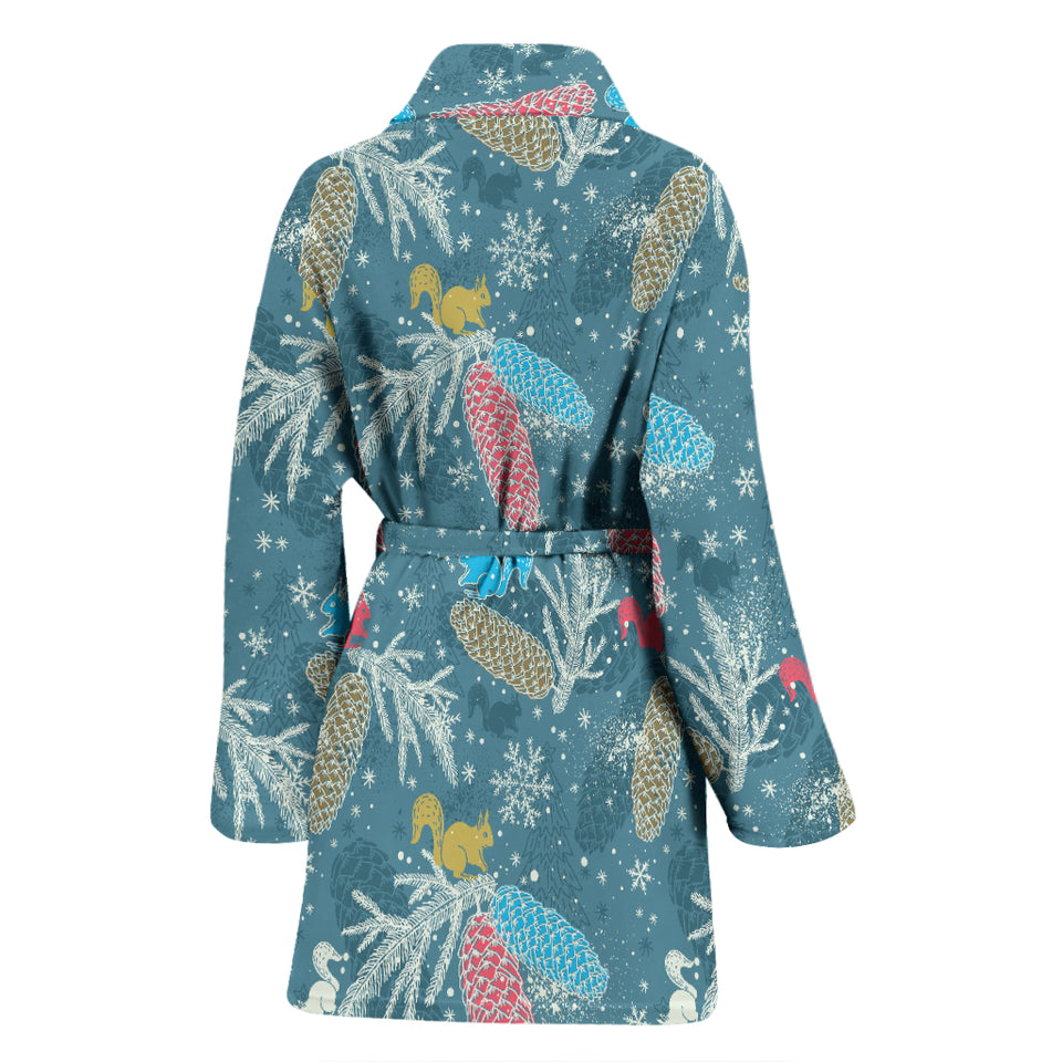 Squirrel Pattern Print Design 01 Women's Bathrobe