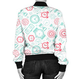 Clock Time Pattern Blackground Women'S Bomber Jacket