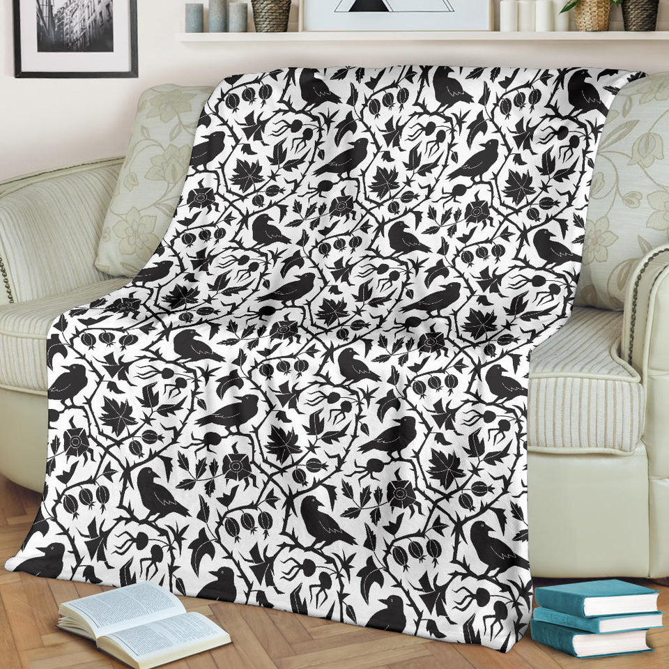 Crow Dark Floral Pattern Premium Blanket