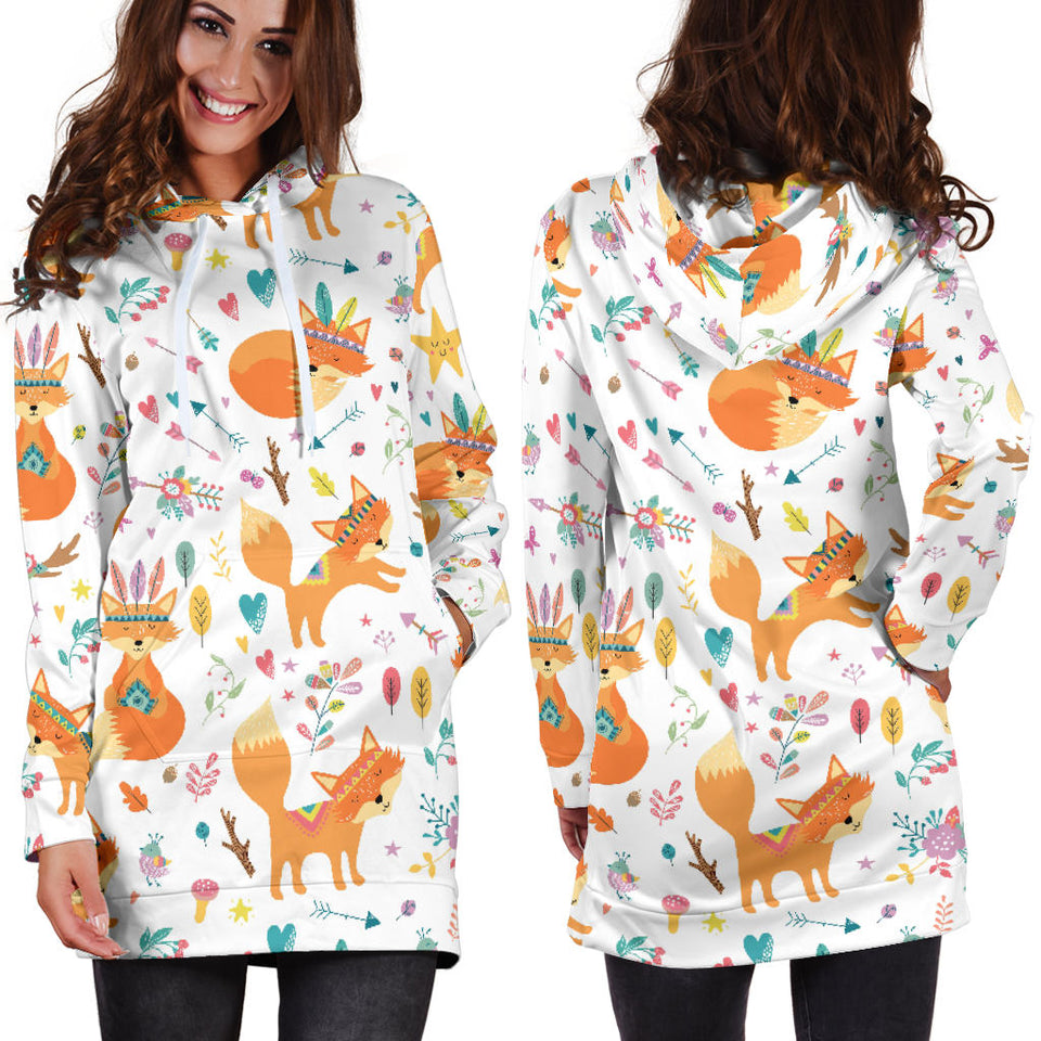 Cute Tribal Fox Pattern Women'S Hoodie Dress