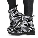 Black White Camo Camouflage Pattern Leather Boots