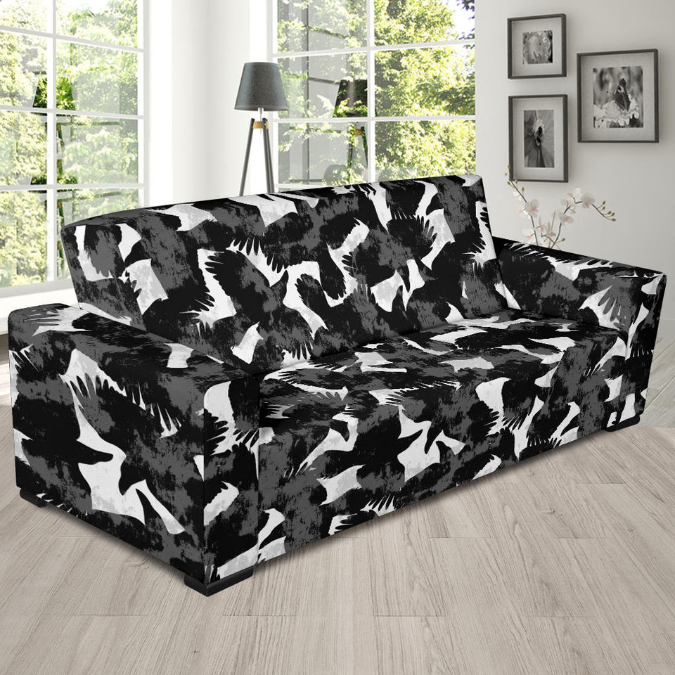 Crow Illustration Pattern Sofa Slipcover