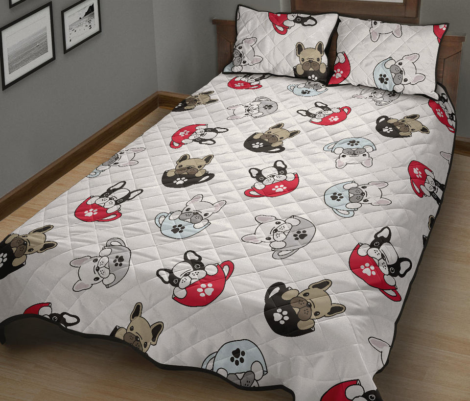 French bulldog cup paw pattern Quilt Bed Set
