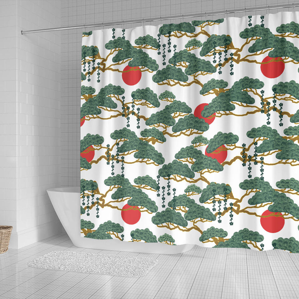 Bonsai Red Sun Japanese Pattern Shower Curtain Fulfilled In US