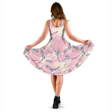 Japanese Crane Rose Pattern Sleeveless Midi Dress