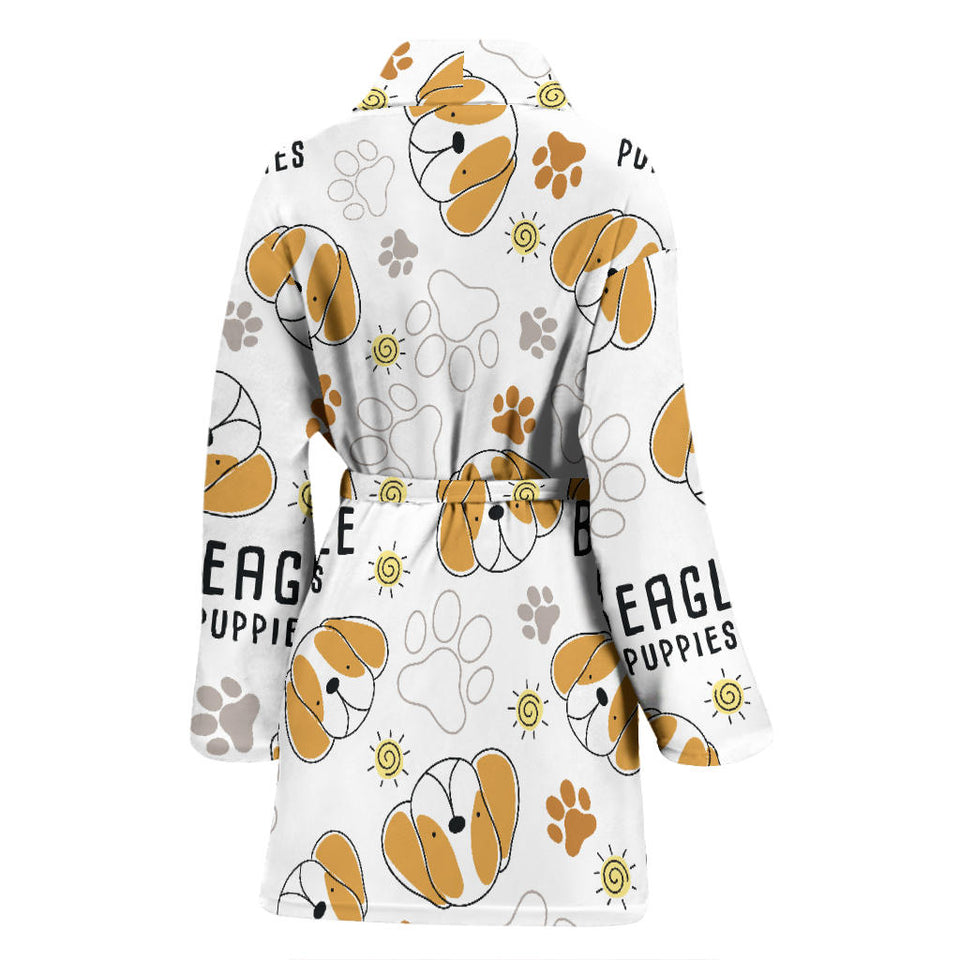 Cute Beagle Dog Pattern Background Women'S Bathrobe