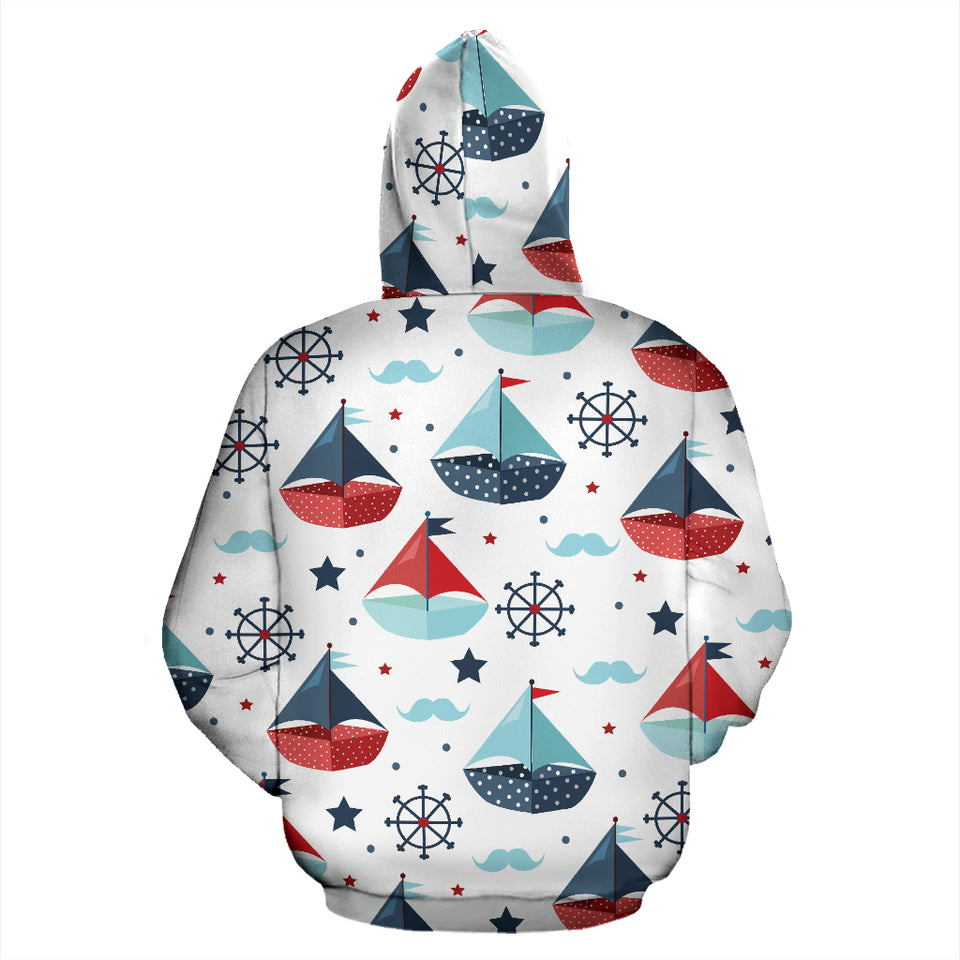 Cute Color Paper Sailboat Pattern Zip Up Hoodie