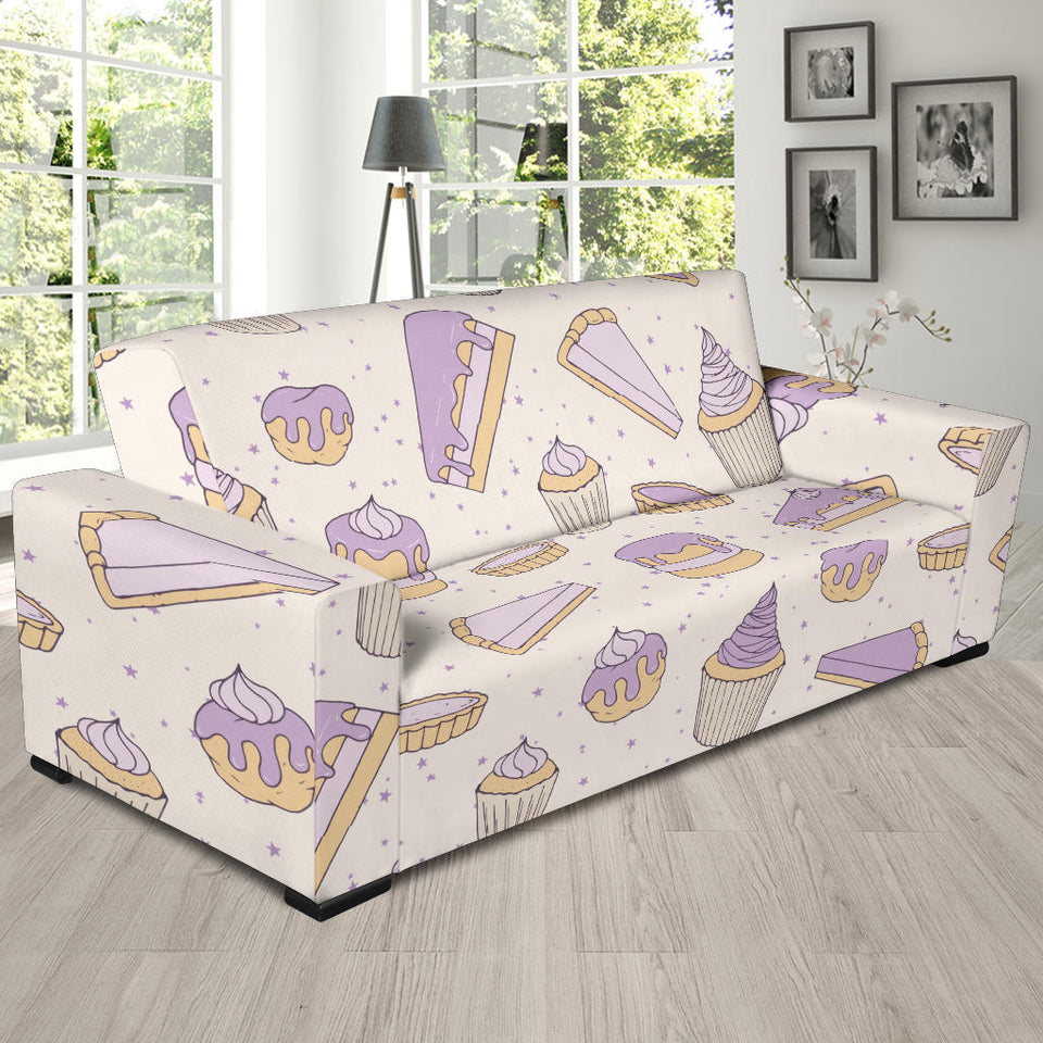 Cakes Pies Tarts Muffins And Eclairs Purple Blueberry Topping Pattern Sofa Slipcover