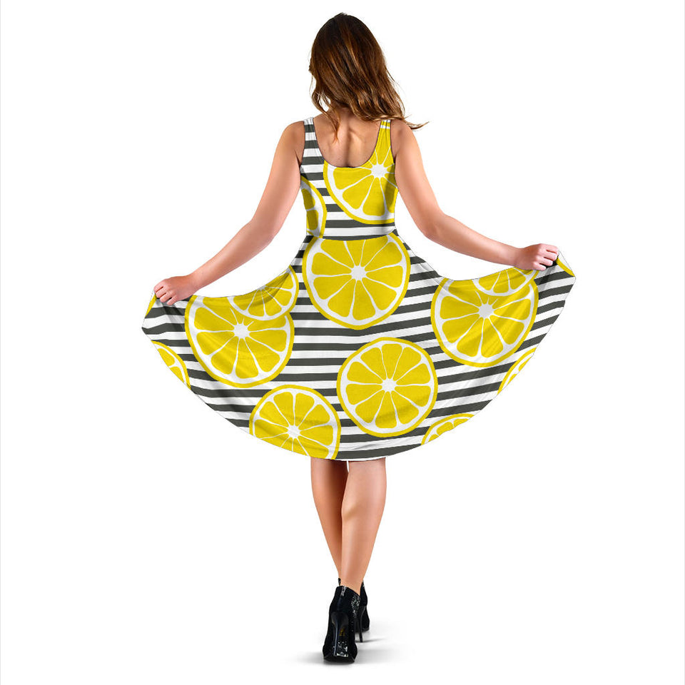 Slice Of Lemon Design Pattern Sleeveless Midi Dress