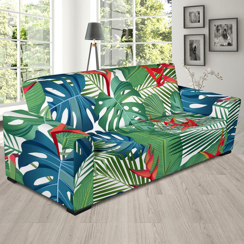 Heliconia Palm And Monstera  Leaves Pattern Sofa Slipcover