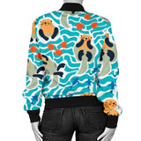 Cute Sea Otters Fishe Sea Urchin Pattern Women'S Bomber Jacket