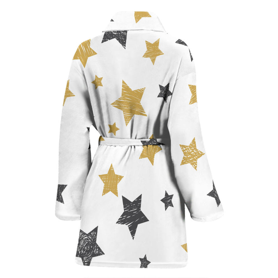Hand Drawn Gold Black Star Pattern Women'S Bathrobe