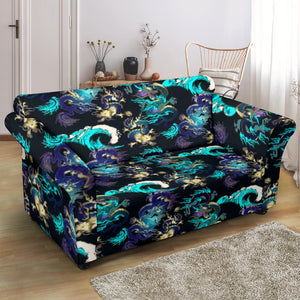 Dragon Sea Wave Pattern Loveseat Couch Slipcover