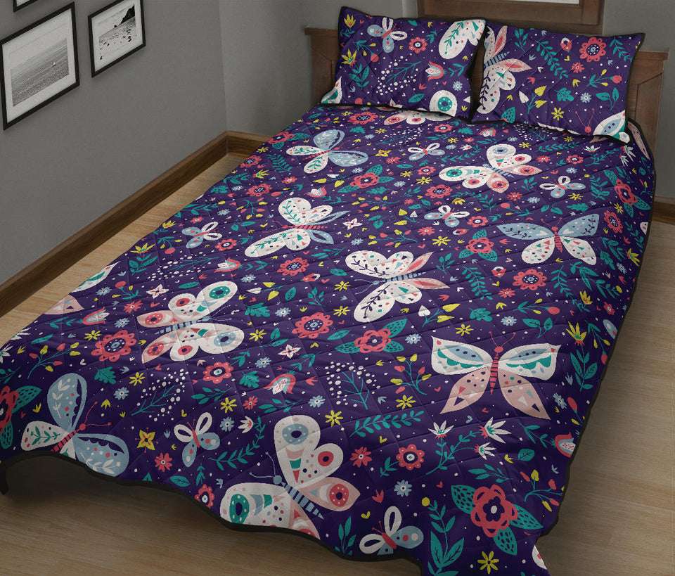 Colorful butterfly flower pattern.eps Quilt Bed Set