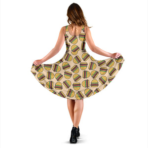 Hamburger Pattern Print Design 01 Sleeveless Midi Dress