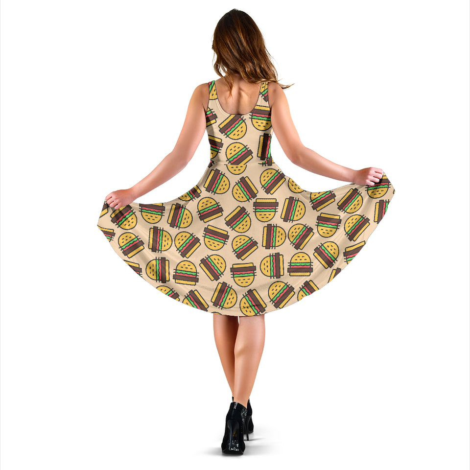 Hamburger Pattern Print Design 01 Sleeveless Midi Dress