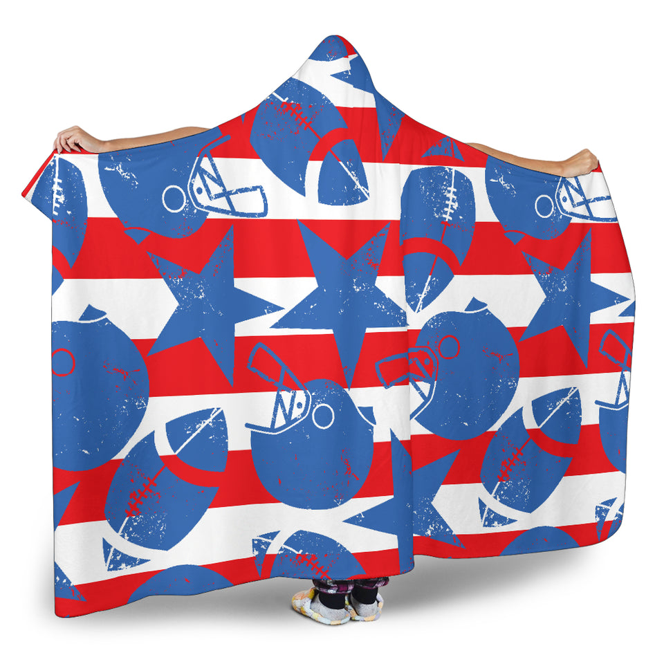 American Football Ball Star Stripes Pattern Hooded Blanket