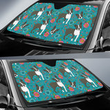 Boston Terrier Beautiful Flower Pattern Car Sun Shade