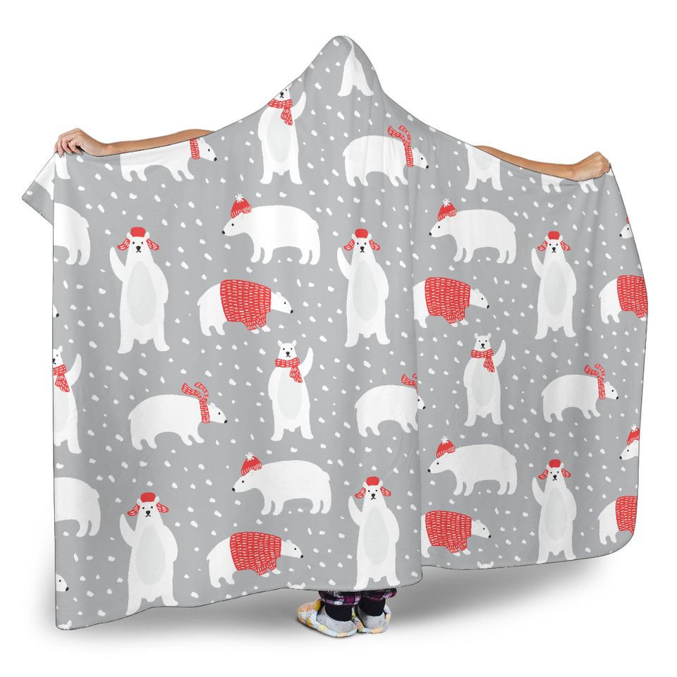 Cute Polar Bear Christmas Snow Pattern Hooded Blanket