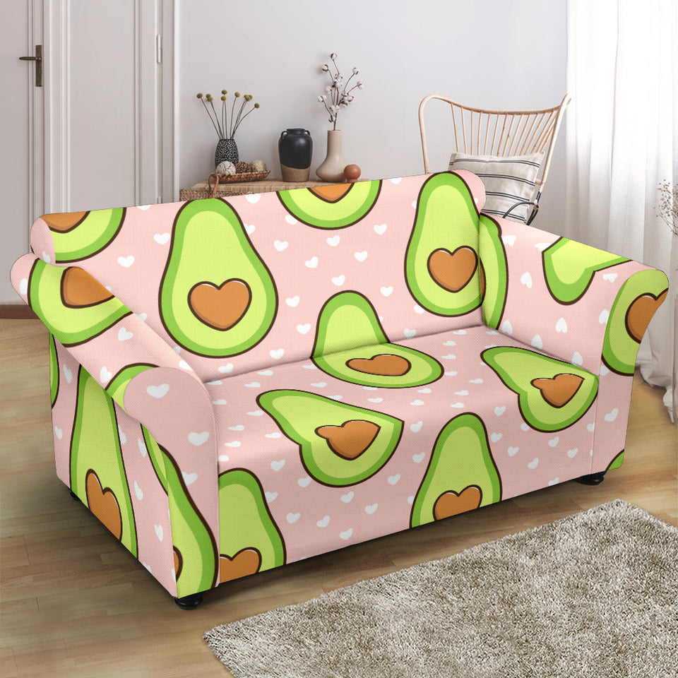 Avocado Heart Pink Background Loveseat Couch Slipcover