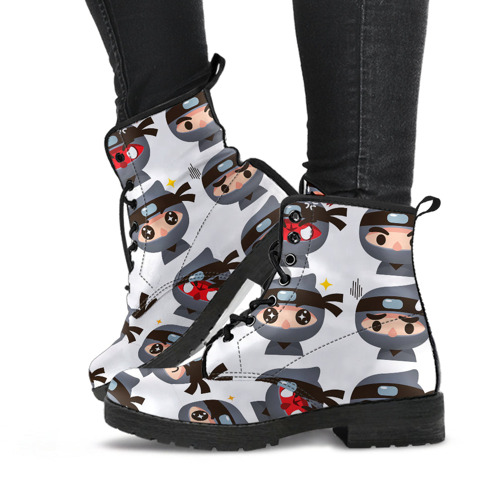 Cute Ninja Design Pattern Leather Boots