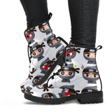 Cute Ninja Design Pattern Leather Boots