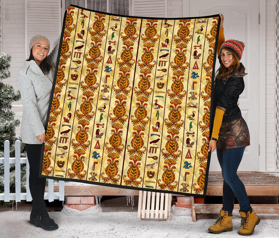 Egypt Hieroglyphics Pattern Print Design 04 Premium Quilt