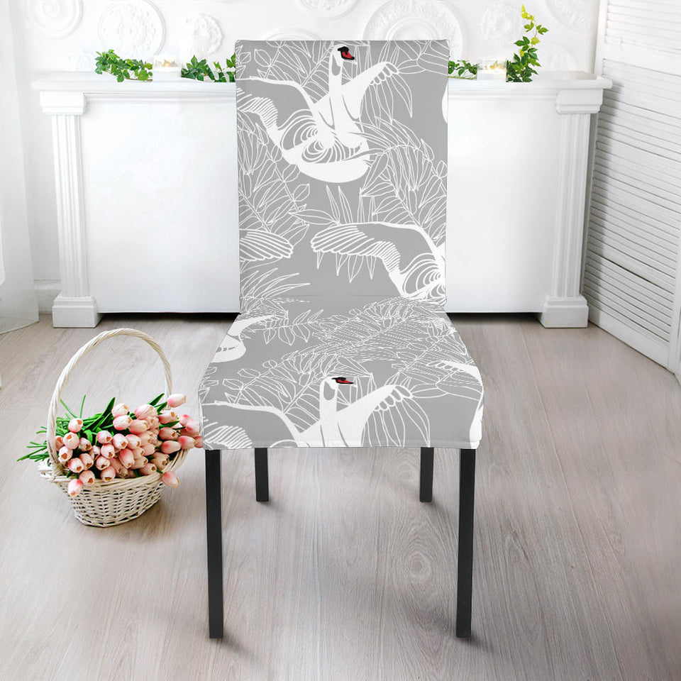 White Swan Gray Background Dining Chair Slipcover