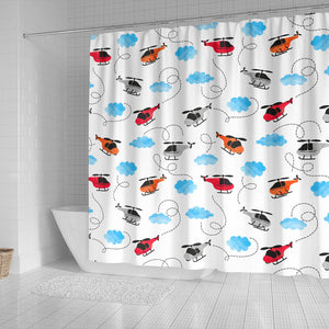 Watercolor Helicopter Cloud Pattern Shower Curtain Fulfilled In US