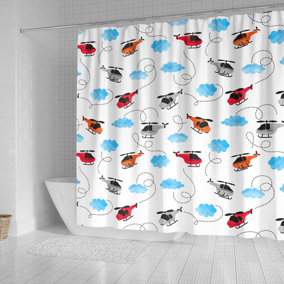 Watercolor Helicopter Cloud Pattern Shower Curtain Fulfilled In US