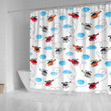 Watercolor Helicopter Cloud Pattern Shower Curtain Fulfilled In US