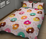 Donut pattern glaze pink background Quilt Bed Set