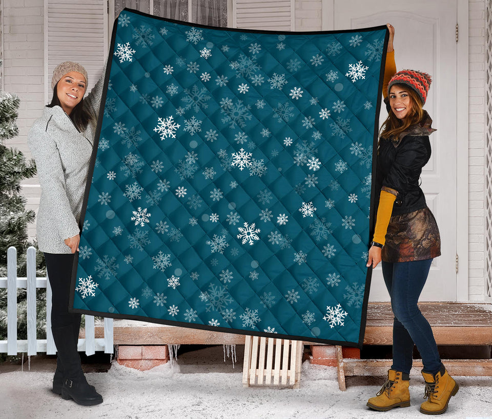Snowflake Pattern Dark Background Premium Quilt