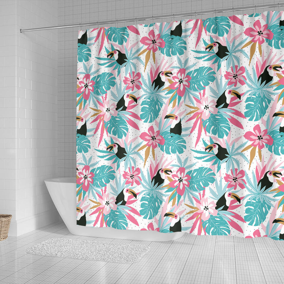 Toucan Tropical Flower Leave Pattern Shower Curtain Fulfilled In US