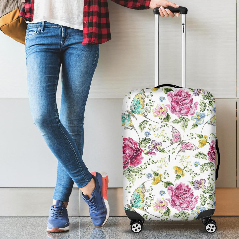 Hand Drawn Butterfly Rose Cabin Suitcases Luggages