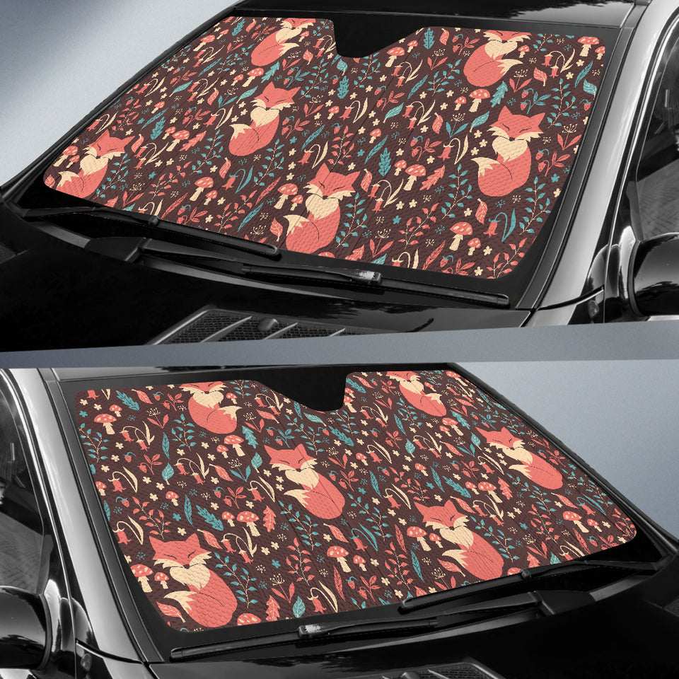 Fox Leaves Mushroom Pattern Car Sun Shade