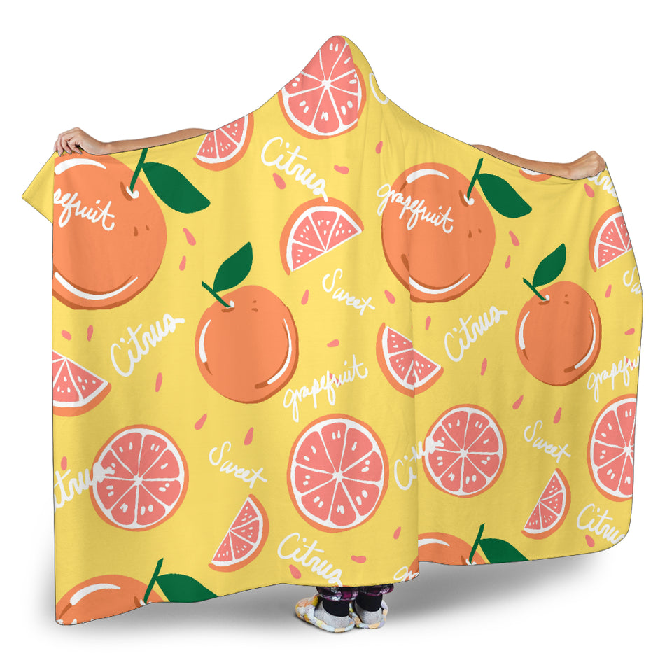 Grapefruit Yellow Background Hooded Blanket