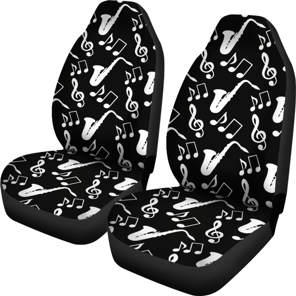 Saxophone Music Notes Treble Clef Black White Theme  Universal Fit Car Seat Covers