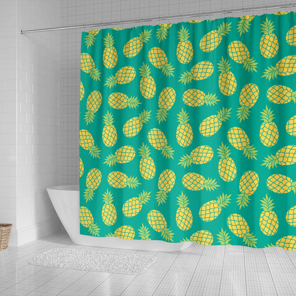 Pineapples Pattern Green Background Shower Curtain Fulfilled In US