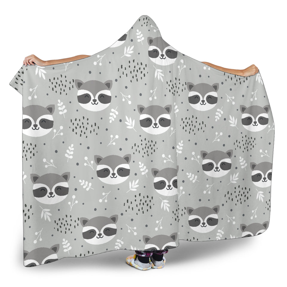 Cute Raccoons Leaves Dot Hooded Blanket