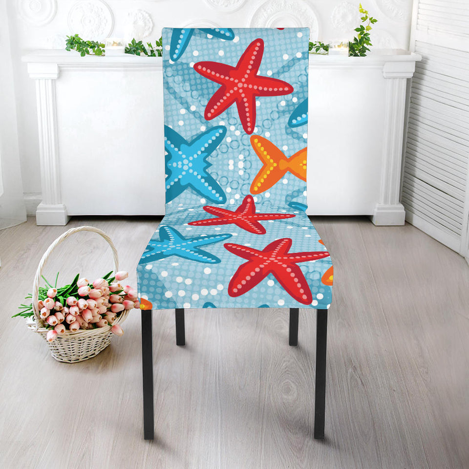 Blue Red Orange Starfish Pattern Dining Chair Slipcover