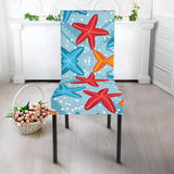 Blue Red Orange Starfish Pattern Dining Chair Slipcover