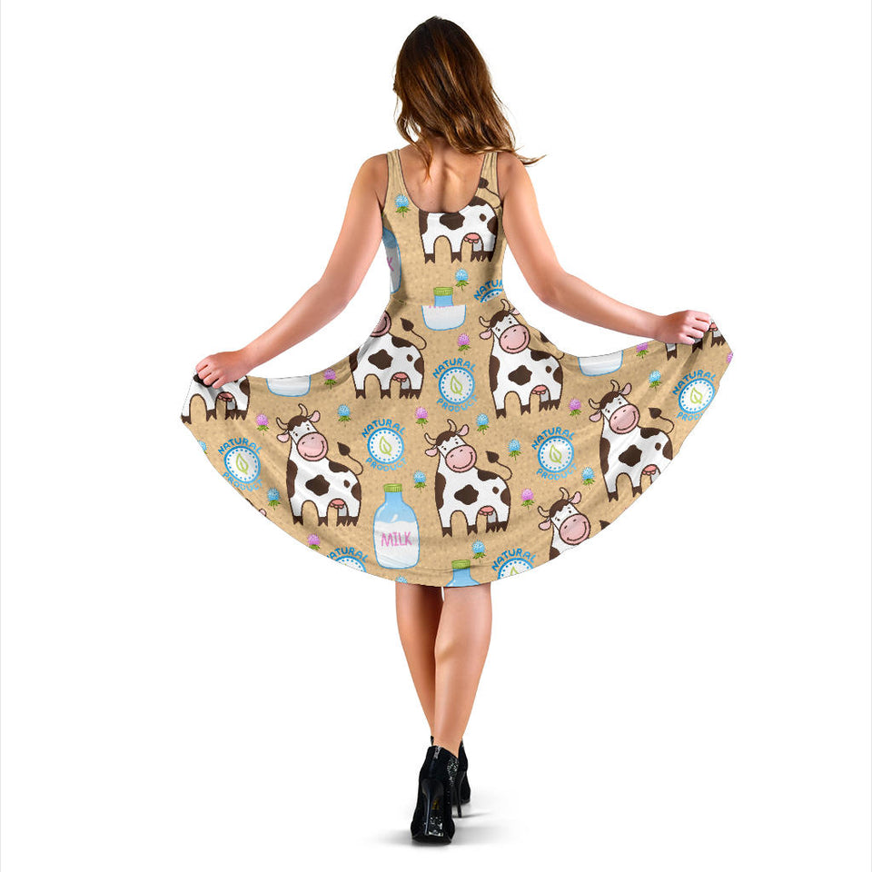 Cow Bottle Of Milk Pattern Sleeveless Midi Dress
